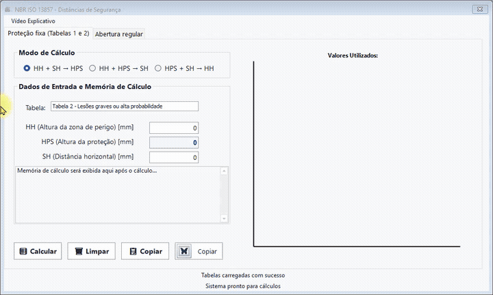 Aplicativo Distâncias de Segurança NR12 — interface